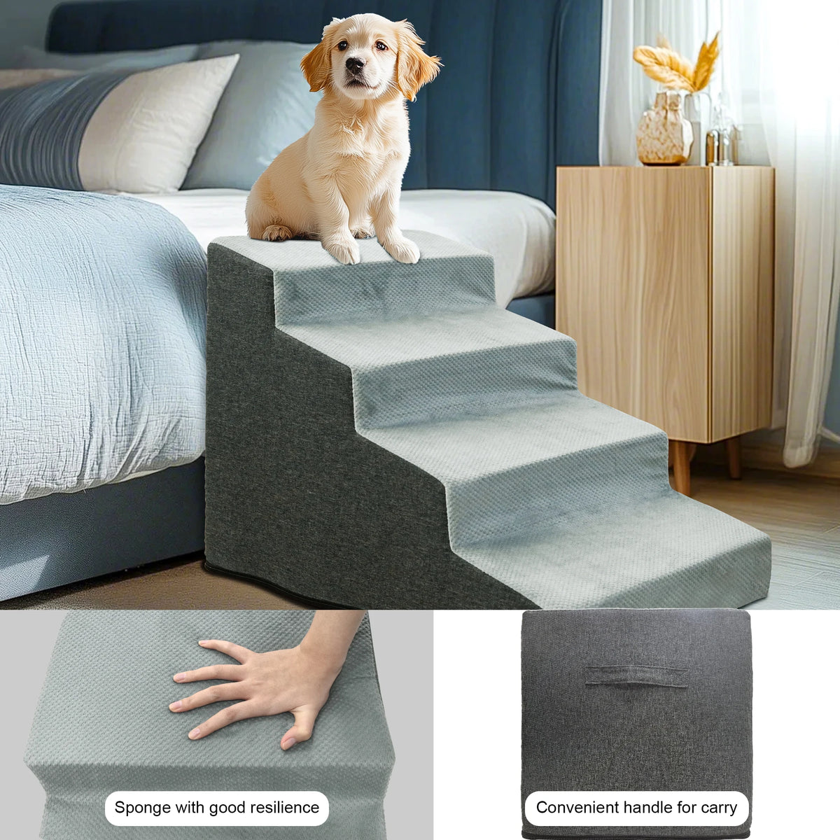 Foam Dog Stairs for High Beds, 3 to 5 Steps