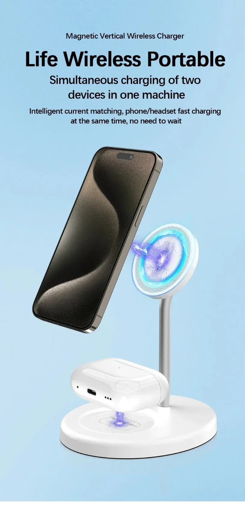 Upgraded Magnetic 2 in 1 Wireless Charger Stand For iPhone 16-12 Pro Max AirPod Pro Fast Phone Charging Station Holder