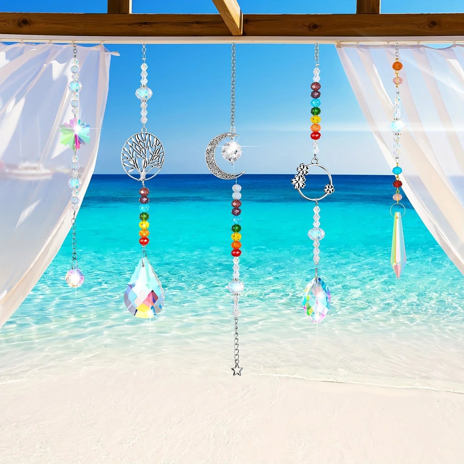 7 Pieces Sun Catcher Crystals Colorful Hanging Prism Suncatcher Window Ornament Beads Chain Sphere Chandelier Pendants for Home