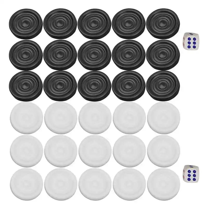 30pcs/Set Plastic Black White Checkers Backgammon Chess Pieces with 2 Dice Home Party Table Board Game for Adults Kids Toys