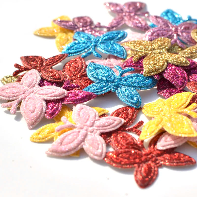 60Pcs Mixed Glitter Leather Padded Butterfly Felt Appliques for DIY Sewing Supplies Kids Craft Accessorie