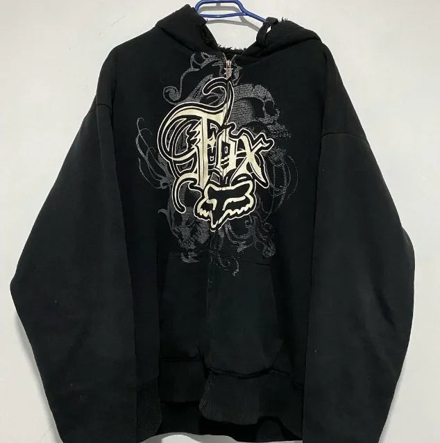 Woman Hoodie Goth Vintage Hoodies Y2K Grunge Graphic Long Sleeve Hooded Sweatshirt Harajuku Japanese Aesthetic Korean Korean