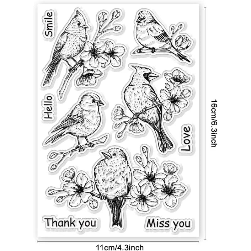 1Sheet Flowers Birds Clear Stamps Flowers Birds Decorative Clear Stamps Silicone Stamps for Card Making and Photo Album Decor
