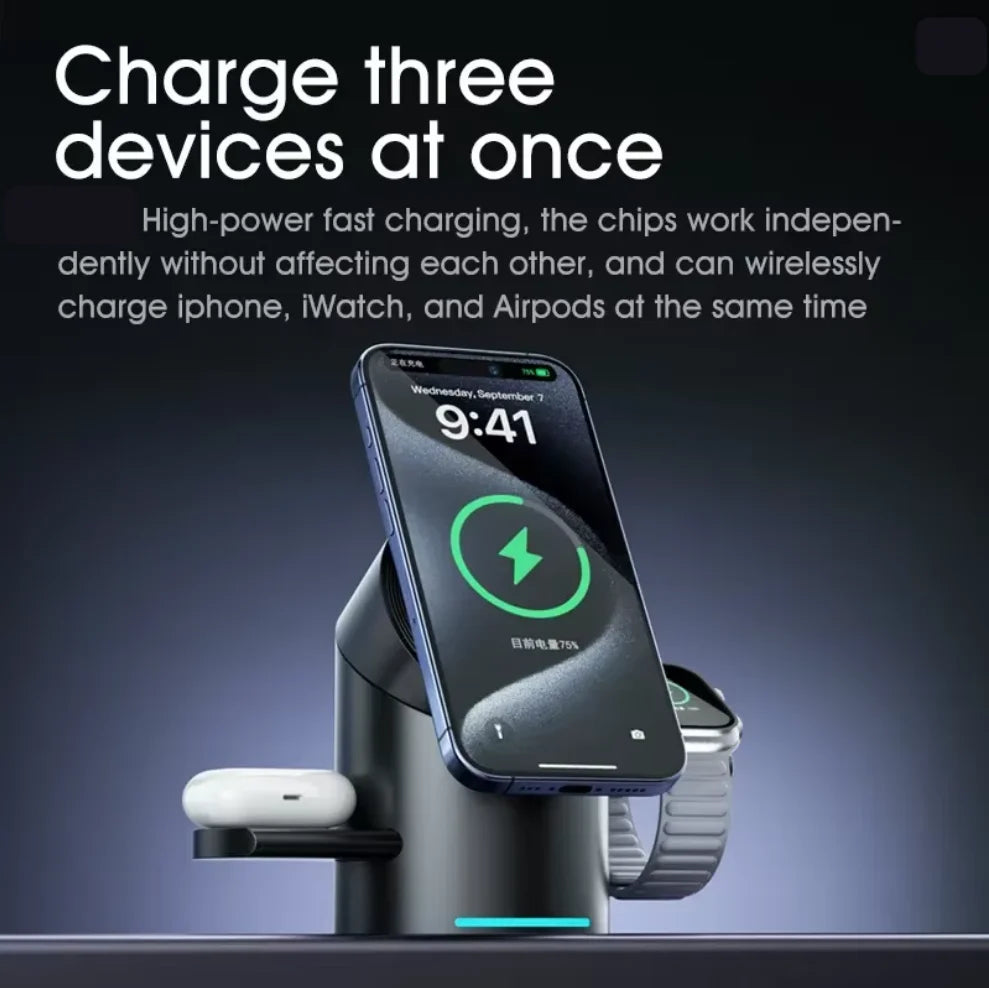 New Truly Qi2 3In1 15W Magnetic Touch Button Wireless Charger for Iphone Android IOS Phones Smart Watches Fast Charging Station