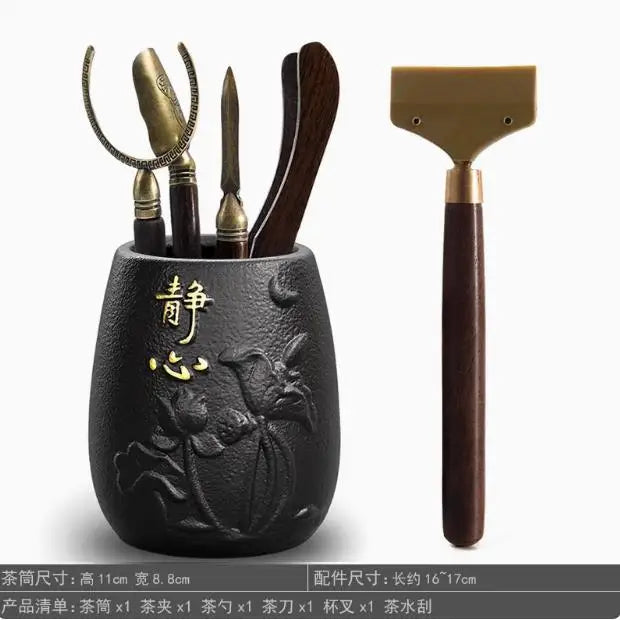 Kungfu Tea Set Accessories, Tea Ceremony, Six Gentlemen Whole Set, Black Sandalwood, Solid Wood Tea Clip, Bamboo Tweezers