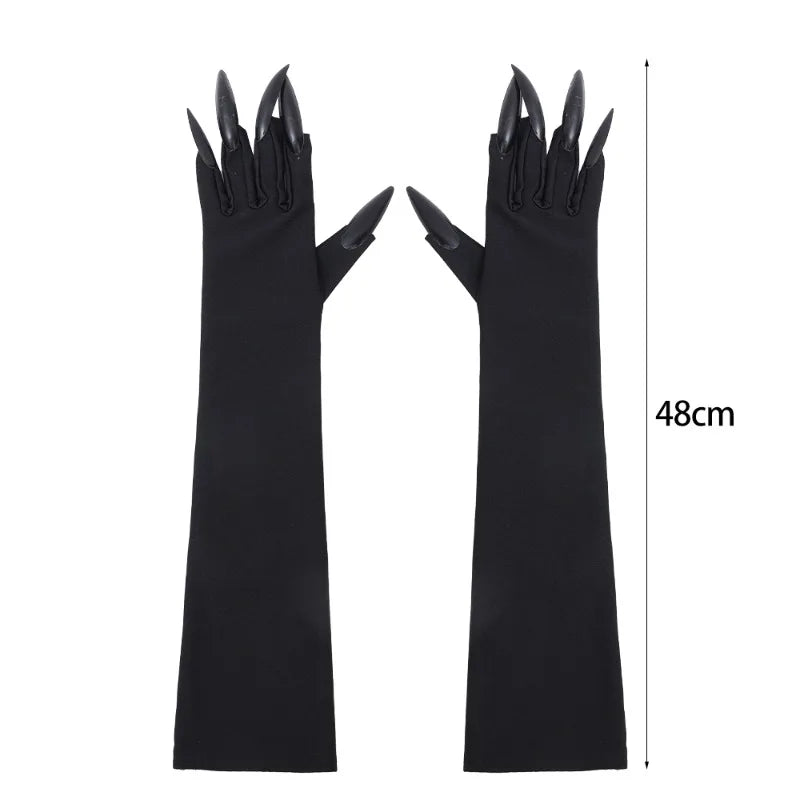 5/1pair Scary Long Nails Gloves Halloween Cosplay Ghost Claw Black Nails Finger Gloves Arm Sleeves Party Costumes Props Supplies