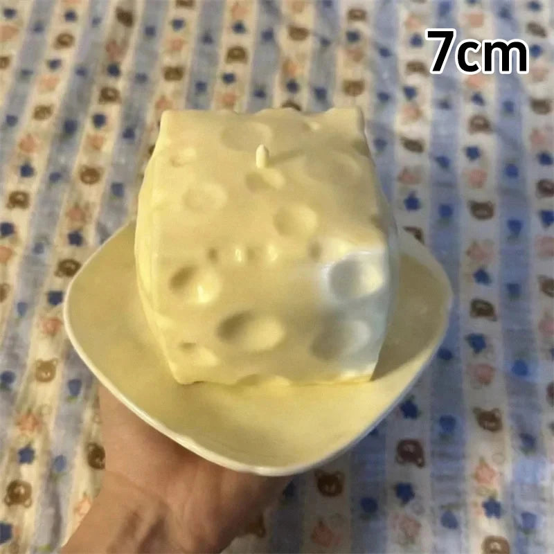 Giant Cheese Cube Squeezing Ball 7cm Ultra-thin Cheese Flour Ball Plastic Kneading Music TPR Decompression Toy Room Decoration