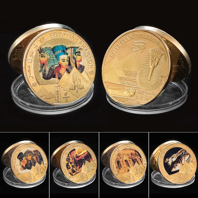 Egyptian Pharaoh Gold Plated Commemorative Coin Egypt Challenge Coin Art Craft Souvenir Business Gift for Collection Home Decor