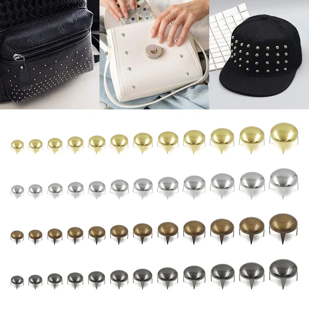 100pcs 2.5-16mm Round Dome Rivets Spike Studs Spots Nailhead Punk Rock DIY Leather Craft For Shoes Clothing Bag Parts Decoration