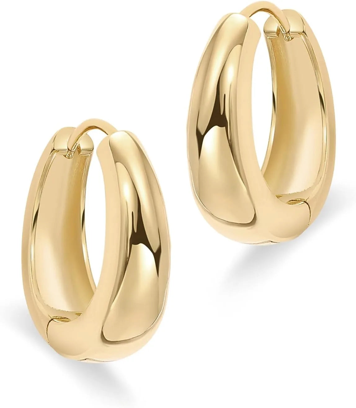 14K Gold Plated Sterling Silver Post Small Chunky Hoops Earrings