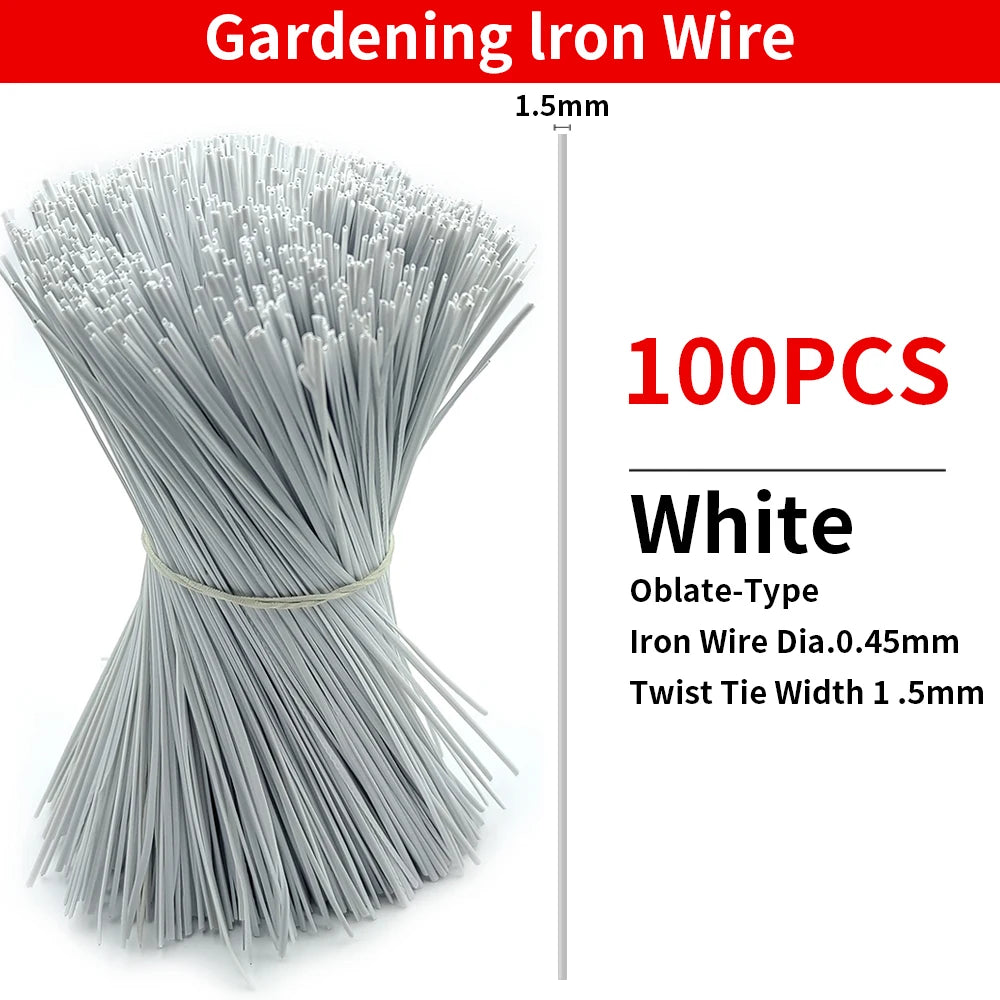 100PCS Gardening Cable Ties Reusable Oblate Iron Wire Twist Tie for Flower Plant Climbing Vines Multifunction Coated Fix Strings
