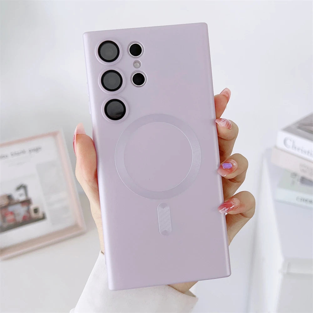 Metal Matte For Magsafe Magnetic Wireless Charger Case for Samsung S25 S24 S23 Ultra S22 Plus S21 Shockproof Soft Silicone Cover