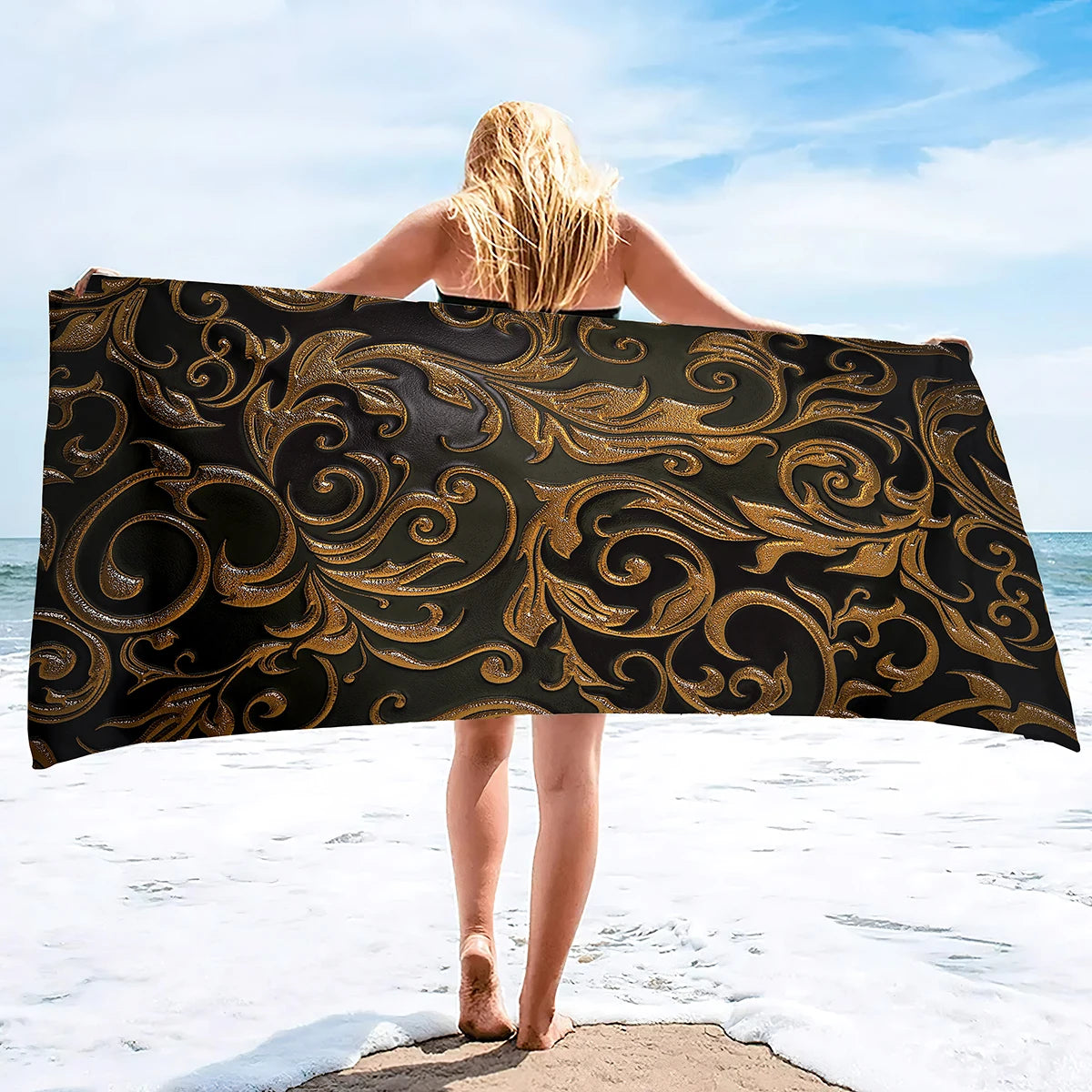 Beach Towel Vintage Gold Bath Towel Oversized,Sand Free Beach Towel Quick Dry Absorbent Towel for Travel Pool Yoga Gym Sport