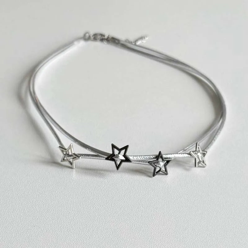 Y2K Hollow Star Double Layered Choker Necklaces for Women Punk