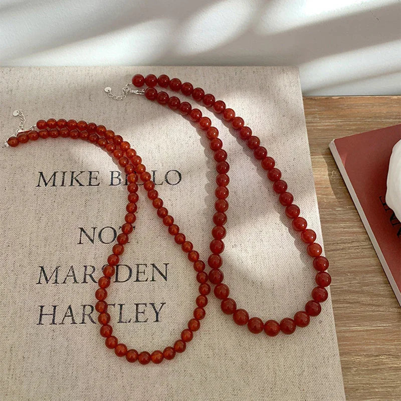 Vintage Red Beaded Necklaces For Women Chinese Style Glass Beads Necklace Exquisite Elegant Choker Aesthetic Jewelry Accessories