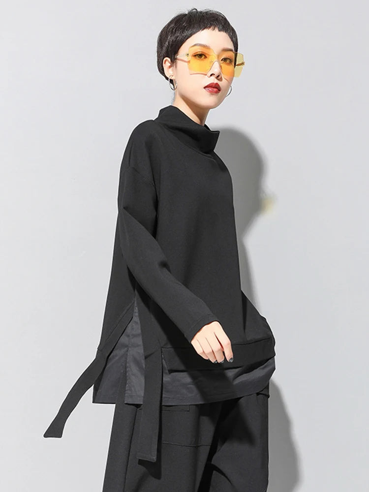 [EAM] Loose Fit Asymmetrical Big Size Sweatshirt New High Collar Long Sleeve Women Big Size Fashion Spring Autumn 2026 19A-a124