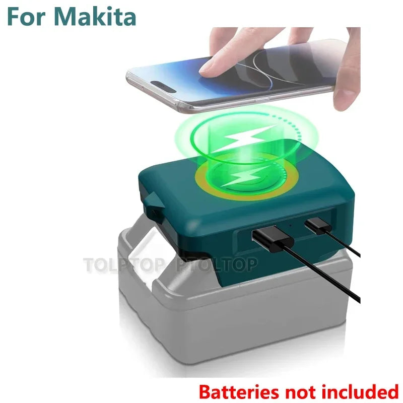 Li-ion Battery wireless Phone charger for Makita/Dewalt/Milwaukee18V with USB TYPE-C Port Fast charging Portable Power Bank