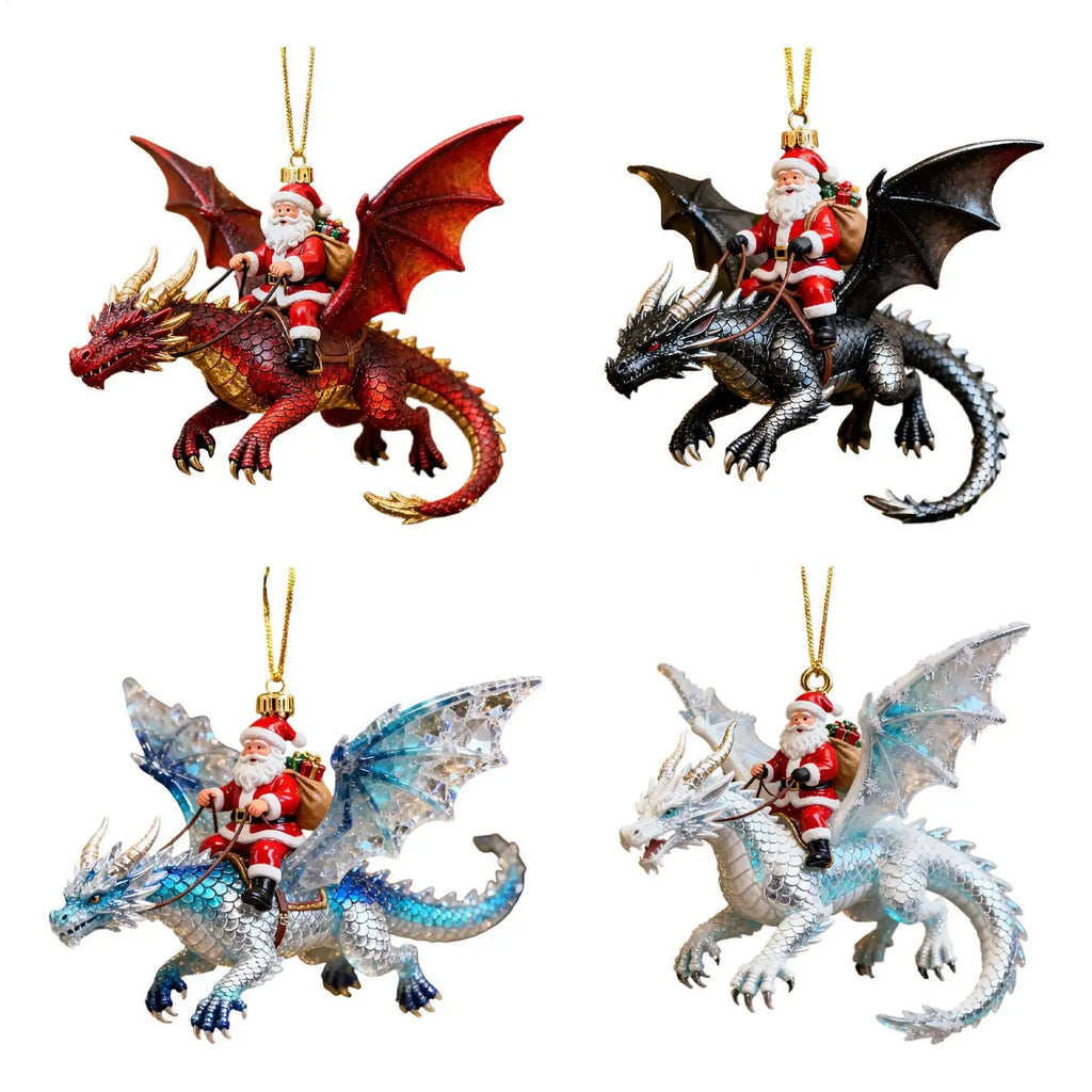 Santa Ornaments 2D Santa Riding a Flying Dragon Decor Christmas Tree Decorations for Christmas Holiday Home Party Wall Window