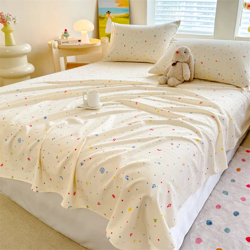 1pc Washed Cotton Flat Bed Sheets Single/Queen/King Size Bed Cover for Double Bed Flower Printed Soft Bed Sheets Top Sheets Set
