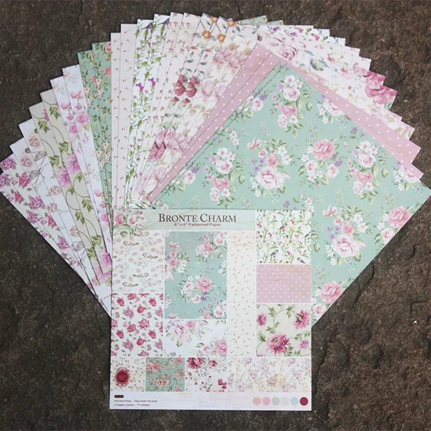 6x6 Scrapbooking Paper Pad  6/12 Sheets Floral Pattern Decorative Paper For Journaling Collage DIY Crafts