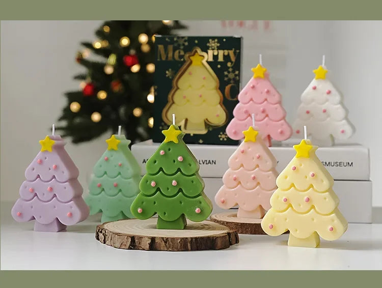 Christmas Scented Candle with Box Mini Christmas Tree Shape Fragrance Candle Home Decor Candle Gift for Friends Women Souvenir