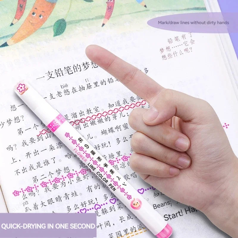 6pcs/set Flower Line Shape Highlighter Pen Roller Tip Curve Liner