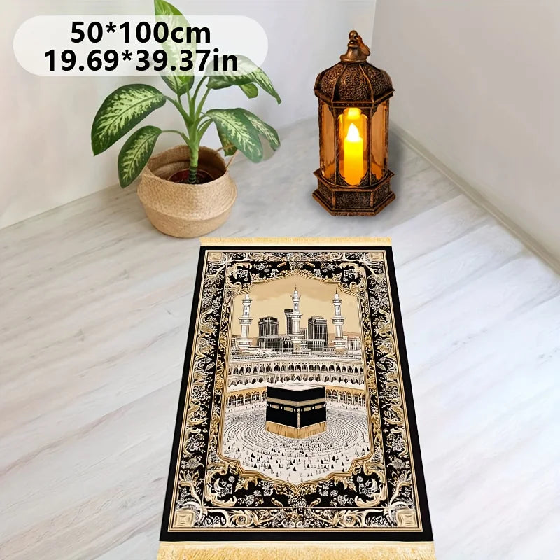 VIKAMA Solemn Black and Gold Religious Prayer Rug Comfortable, Soft, Warm and Non-Slip Home Worship Activity Prayer Mat