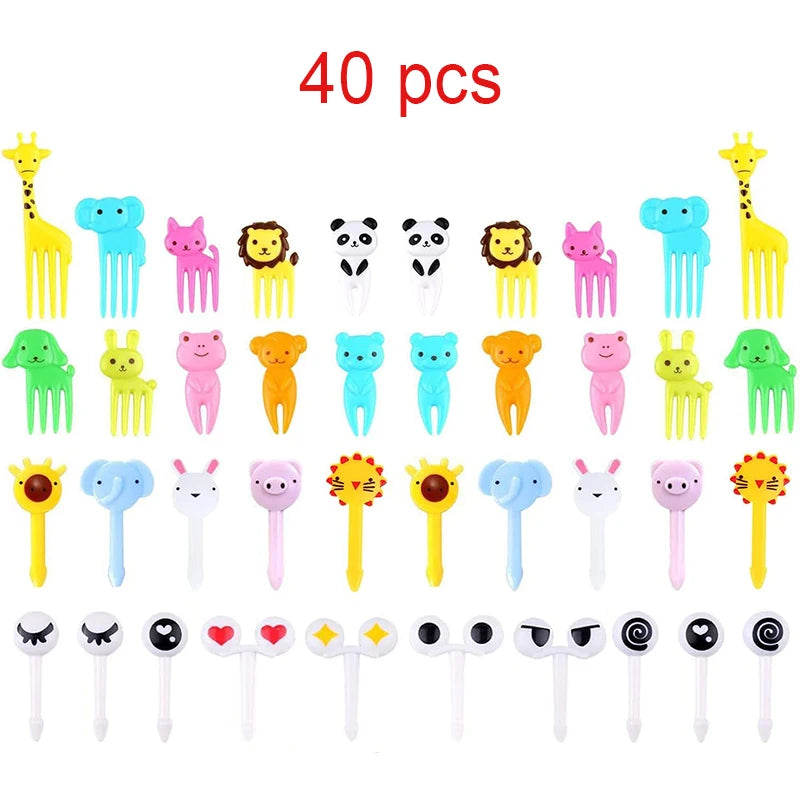 Mini Fruit Forks For Children Kids Cute Animal Food Picks Snack Toothpicks With Vegetable Cutter Set Silicone Lunch Box Dividers