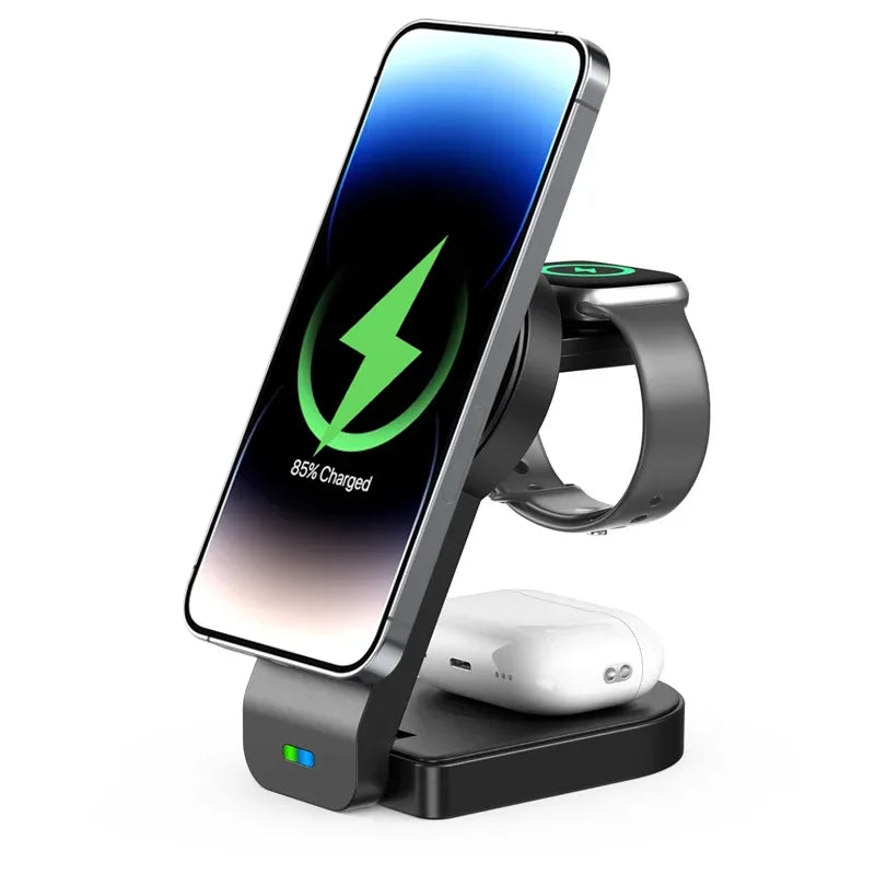 3 In 1 Magnetic Wireless Charger Stand Pad Foldable Fast Charging Station Dock For iPhone 15 14 13 12 Pro Max IWatch 8 7 Airpods