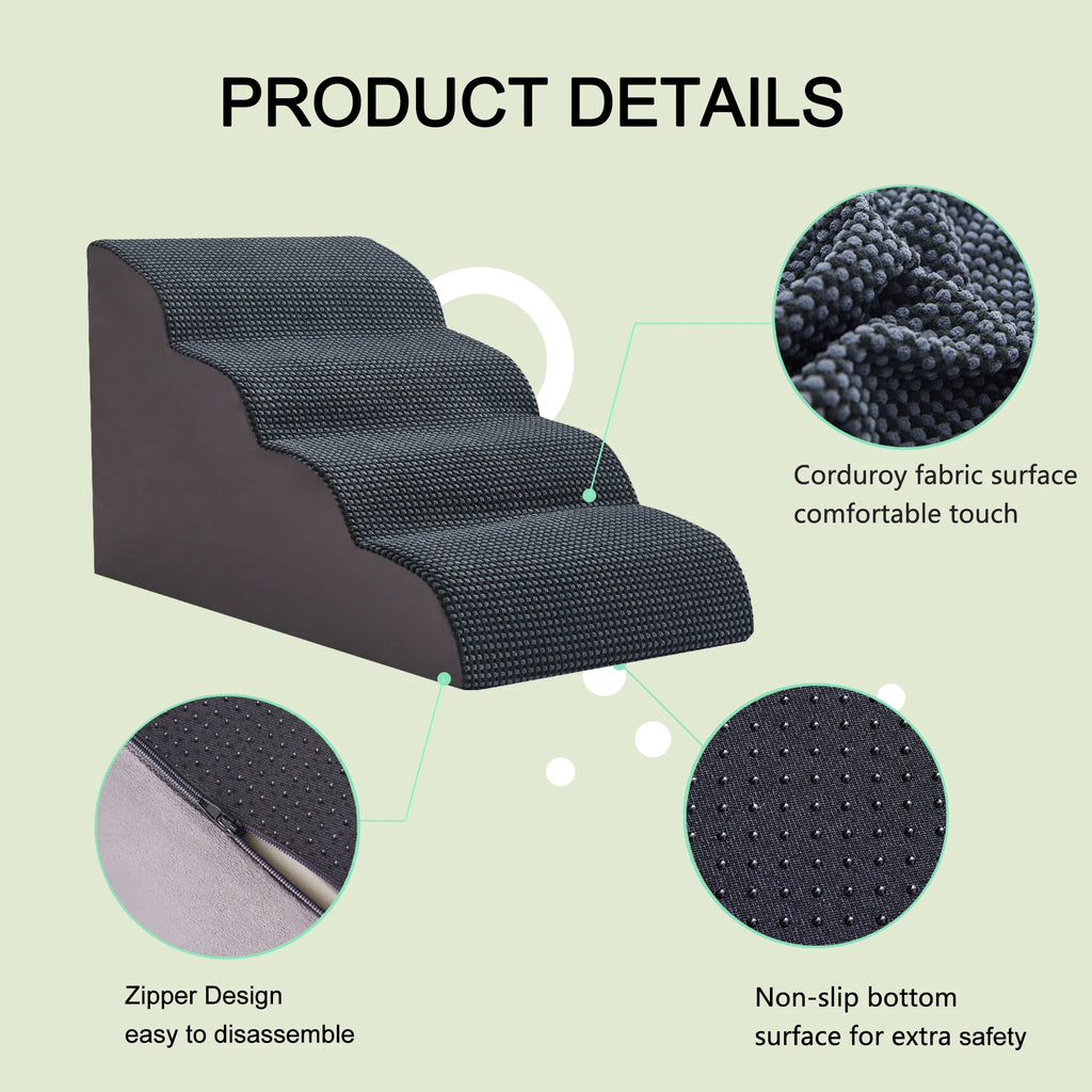 Pet Stairs, Steps, Small Dogs Getting Up and Down, Bed Ladder, Bedside Ladder, Removable and Washable Sponge Slope Ladder