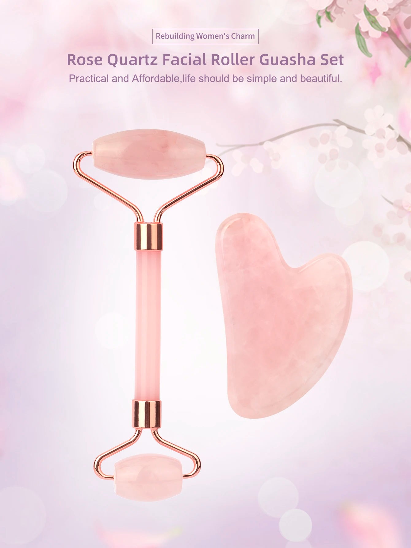 Natural Jade Face Roller Gua Sha Scraper Set Face Neck Body Skin Care Beauty Tool Portable Rose Quartz Facial Massager Tool