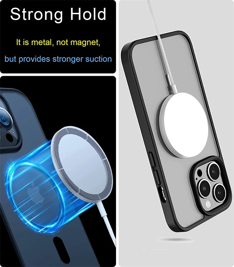 Magnetic Plate Ring Metal Sticker Phone Case for Magsafe IPhone 14 13 15 16 Pro Max Plus Support Wireless Charger Macsafe Cover