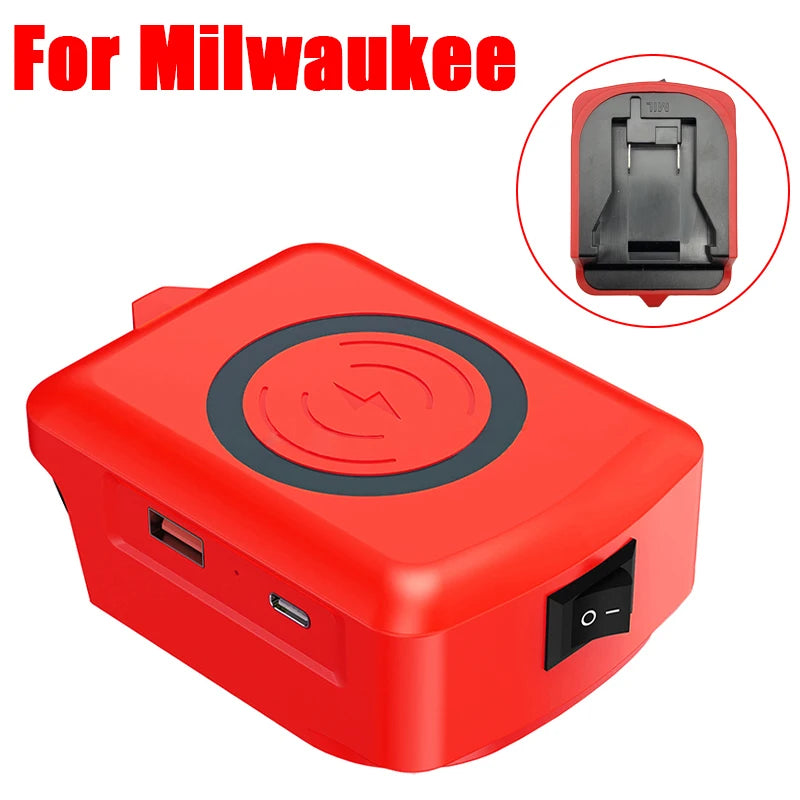 Tool Accessories Type-C USB Power Bank Wireless Charger Adapter for Makita for Dewalt for Milwaukee for Bosch 18V Li-ion Battery