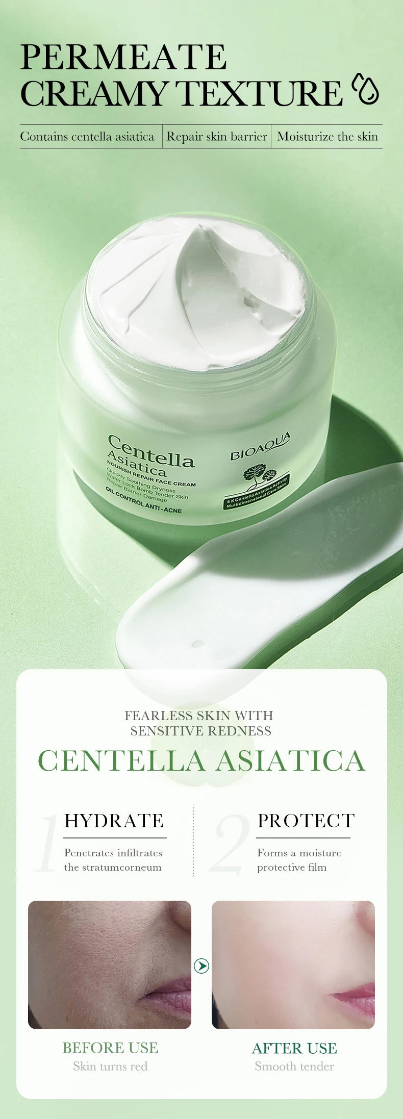 BIOAQUA Asiatic Centella Face Cream Moisturizing Whitening Anti-Aging Anti Acne Facial Cream Beauty Face Skin Care Products