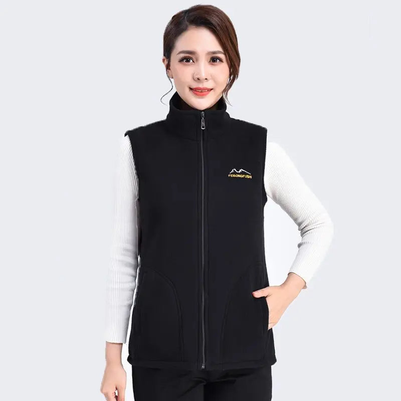Autumn Winter Fleece Vest Women Stand Collar Zipper Sweatshirt Sleeveless Cardigan Warm Waistcoat Solid Tankcoat Women Clothing