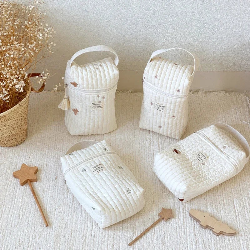 Embroidery Portable Nappy Mommy Bag Stroller Hanging Bag Zipper