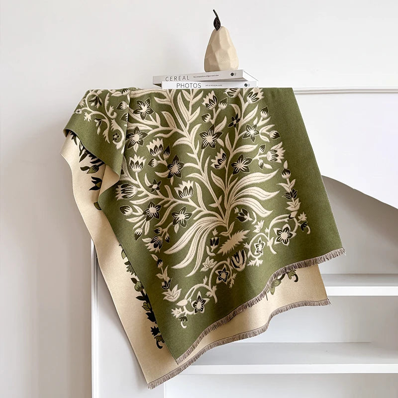 Women's Winter Luxury Thick Warm Pashmina Wrap Imitation Cashmere Scarf with Striped Jacquard Design for Casual Wear