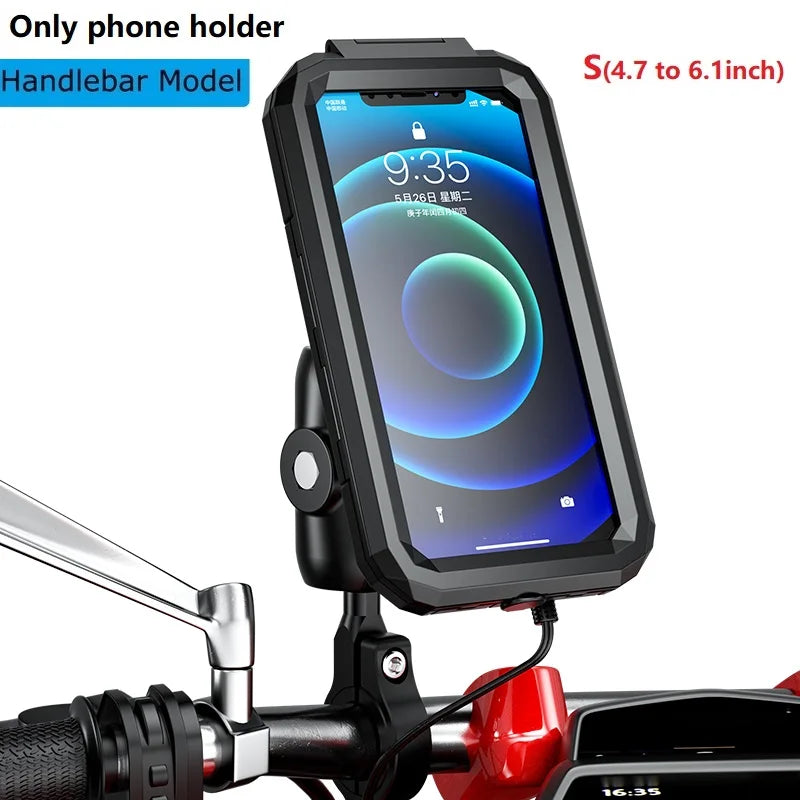 2022 Waterproof Case 12V Motorcycle Phone Holder Wireless Charger 15W Qi/ Type C PD USB Fast Charge Mount Box Double Socket Arms