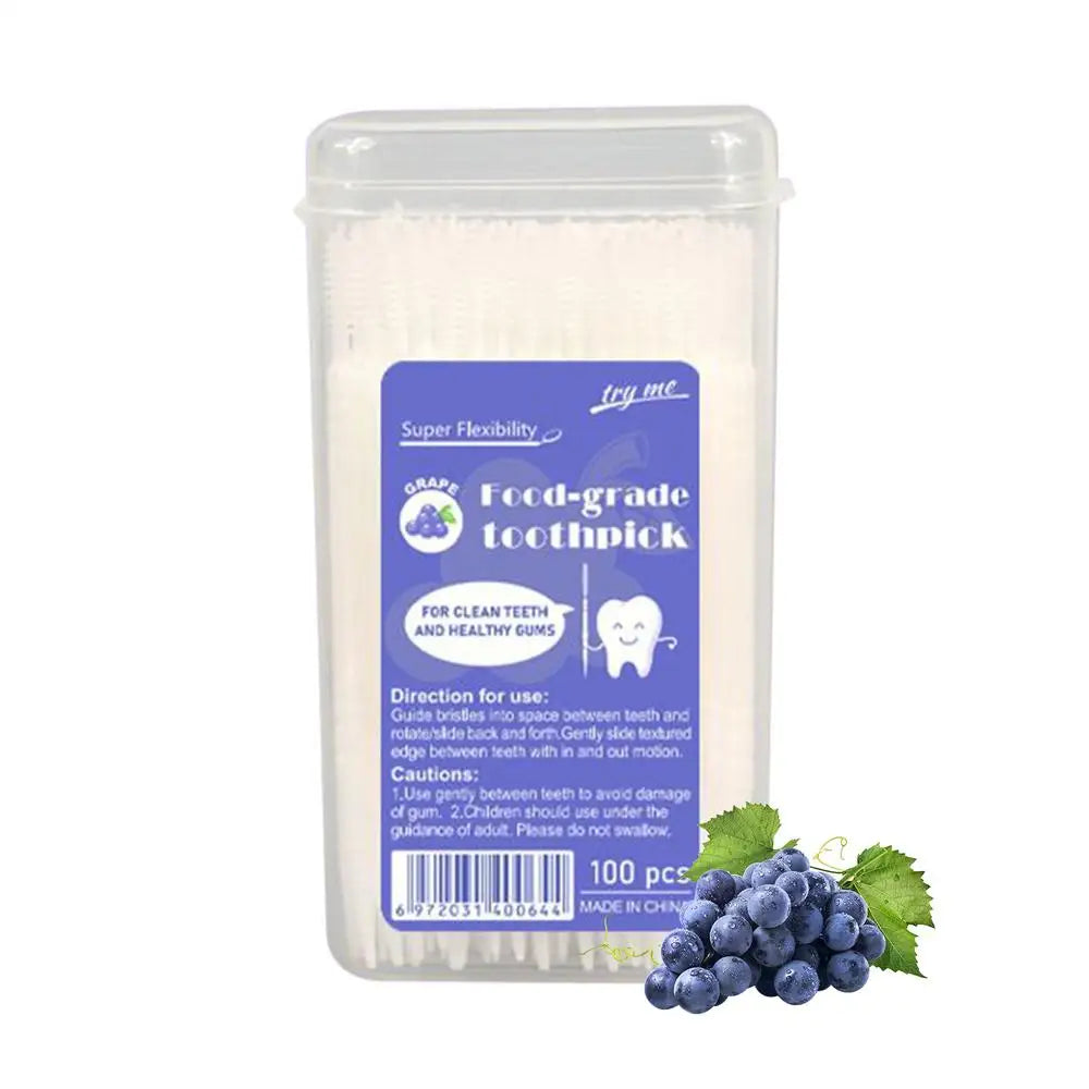 100pcs Flavored Toothpicks 2-Tip Teeth Cleaning with Soft Bristles for Stain Remover Mouth Care Hotel Restaurant Camping Supplie