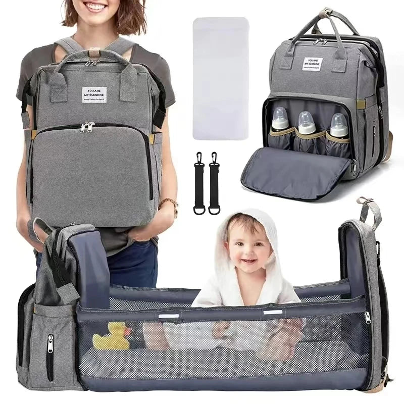 Foldable Bed Diaper Bag with Changing Station Insulated Pocket