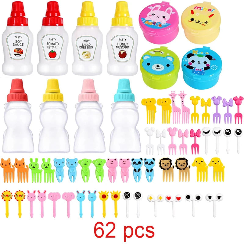 Mini Fruit Forks For Children Kids Cute Animal Food Picks Snack Toothpicks With Vegetable Cutter Set Silicone Lunch Box Dividers