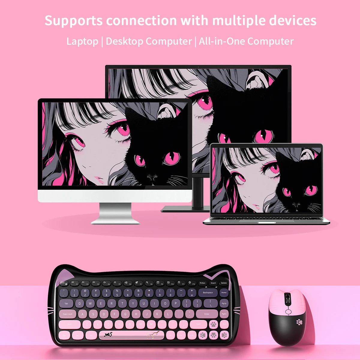 GEEZER Cat Ear Wireless Keyboard Mouse Set