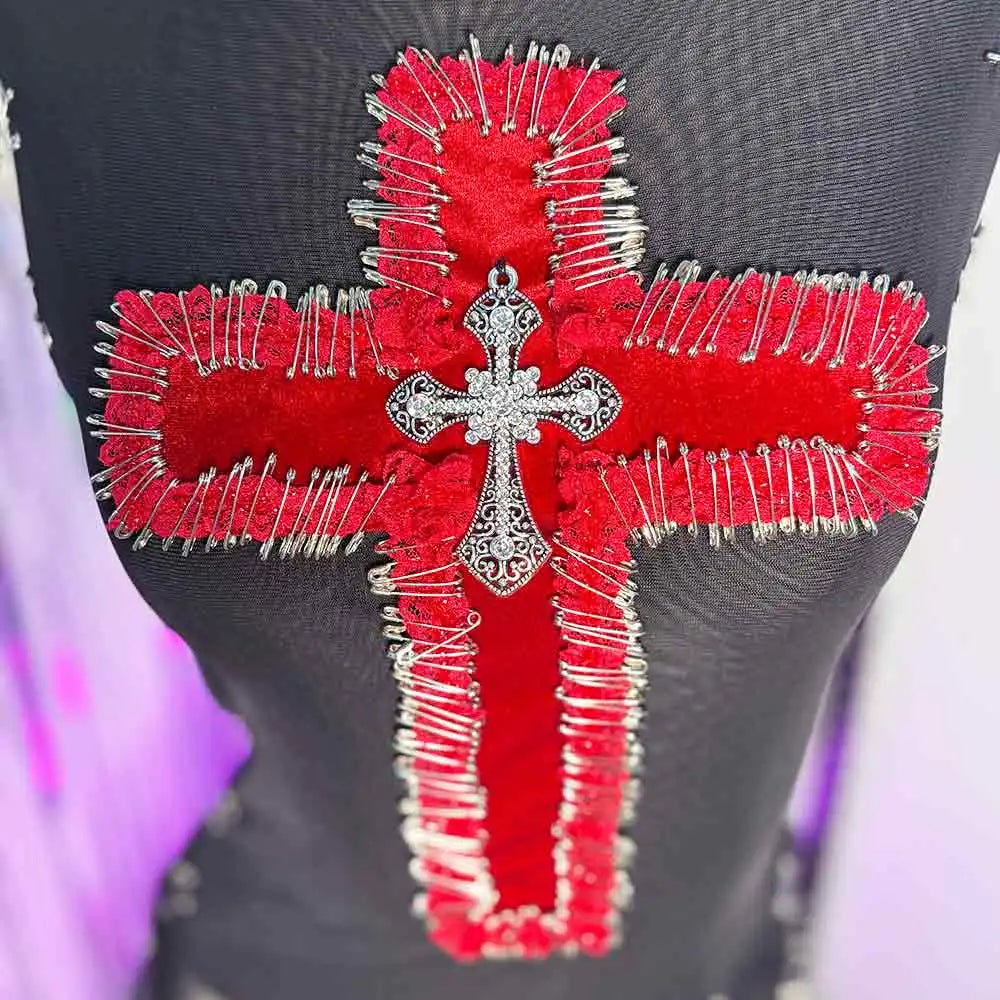 Harajuku Y2K TOPS Pin E-Girls Club Wear Rave Outfits Cross Emo