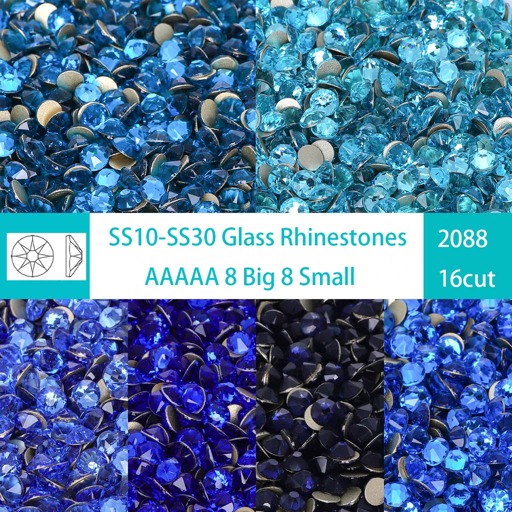SS10-SS30 2088 Blue 8 Big 8 Small Non Hotfix Diy Strass Crystal Rhinestones Stick On Nail Art Decorations DIY Needlework Clothes