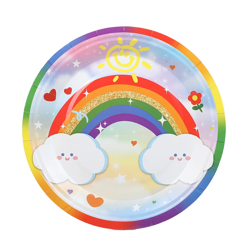 Rainbow Party Tableware Set Paper Plates Cups Napkins Tablecloth Banner Kids Boy Girl Happy Birthday Party Decoration Supplies