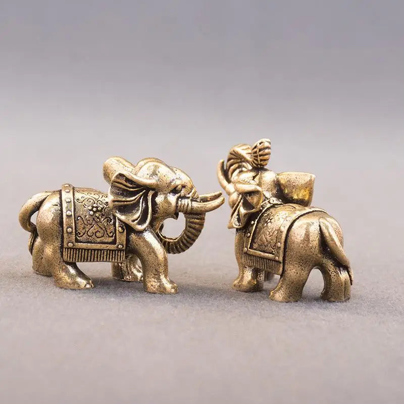 Solid Copper Animal Crafts Antique Bronze Minature Elephant Figurines Tea Pet Table Ornament Decorations Home Decor Living Room