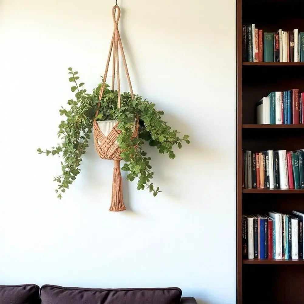 Macrame Plant Hanger Handmade Cotton Rope Hanging Basket Boho Style Planter Holder for Indoor & Outdoor Home Decor