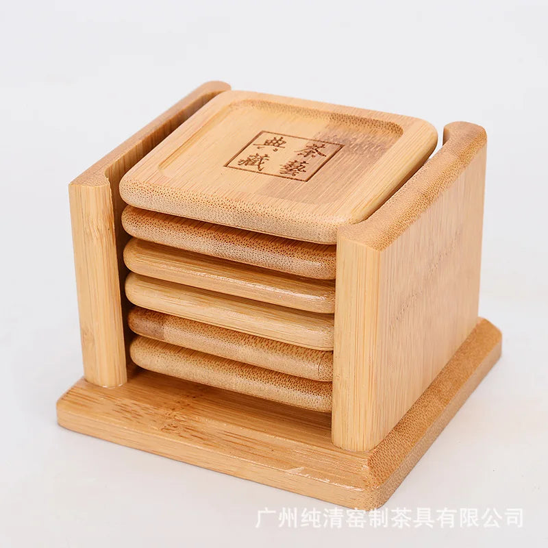6PCS Round Shape Bamboo Coaster Cup Rest   for Glass Cups Tea Cup Coffe Mug Bottle Water Holder Natural Home Decor