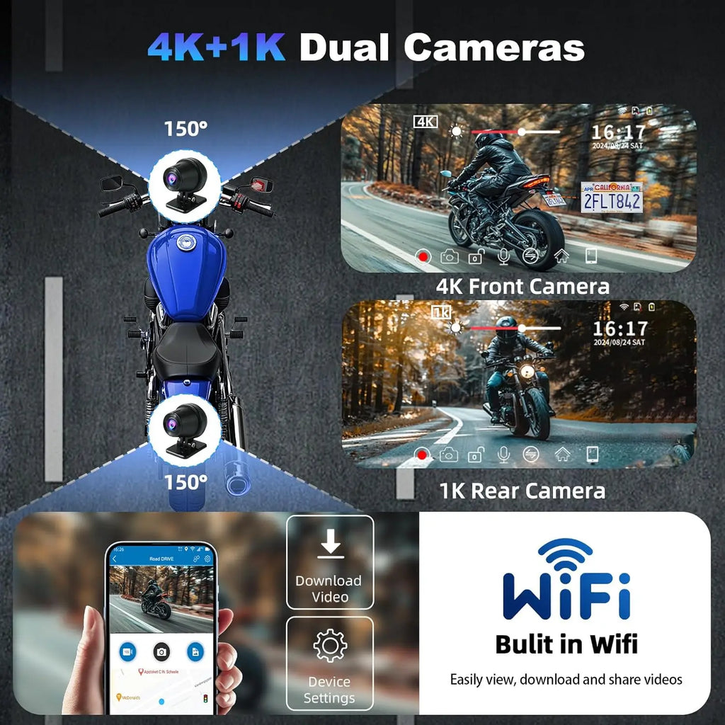 Jansite 8.1 inch Motorcycle Carplay 4K+1080P Dual Lens IPX7