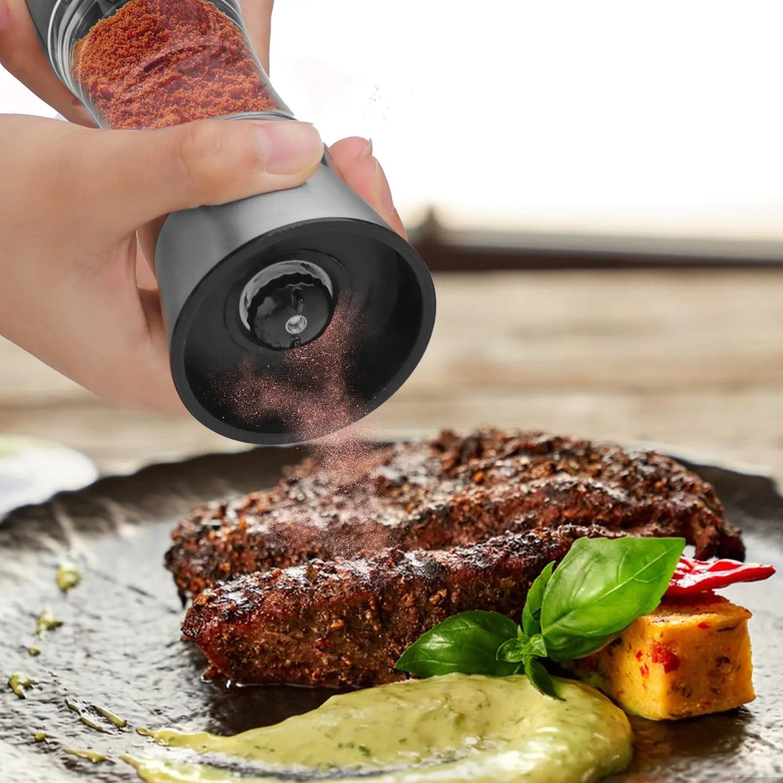 2-in-1 Adjustable Pepper Salt Grinder - Rustproof Stainless Steel Manual Mill with Double Heads & Coarseness Control